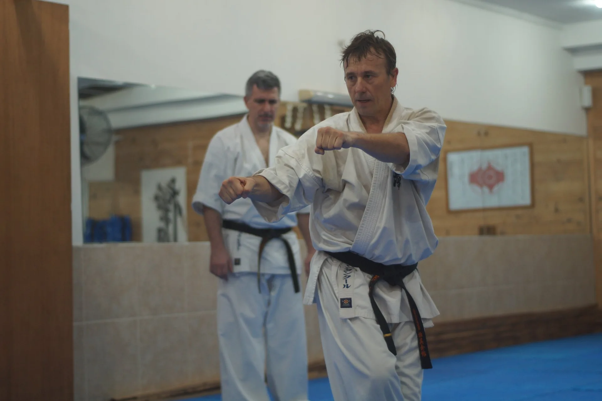 Práctica de karate en el dojo.