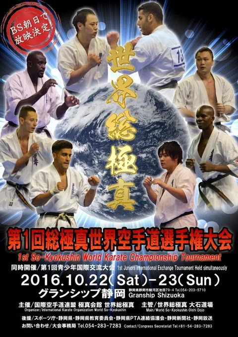 Afiche del 1.er Campeonato Mundial de So-Kyokushin, Shizuoka 2016 · Afiches de copas y campeonatos